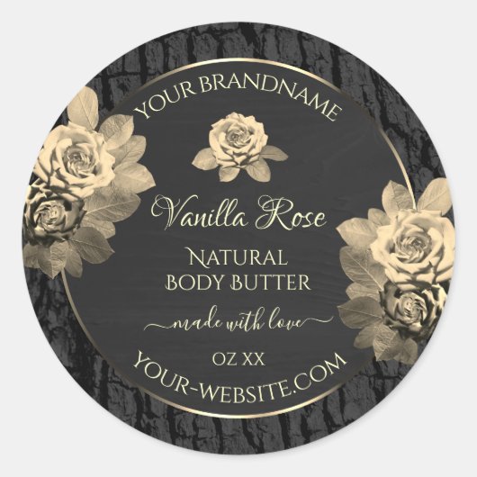 Floral Rozen Rustic Black Tree Bark Product Labels (Voorkant)