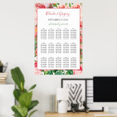  Floral Rozen Wedding Seating Chart Poster (Thuiskantoor)