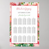  Floral Rozen Wedding Seating Chart Poster (Voorkant)