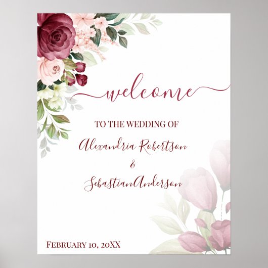 Floral Rozen Wedding Welcome Sign Poster (Voorkant)