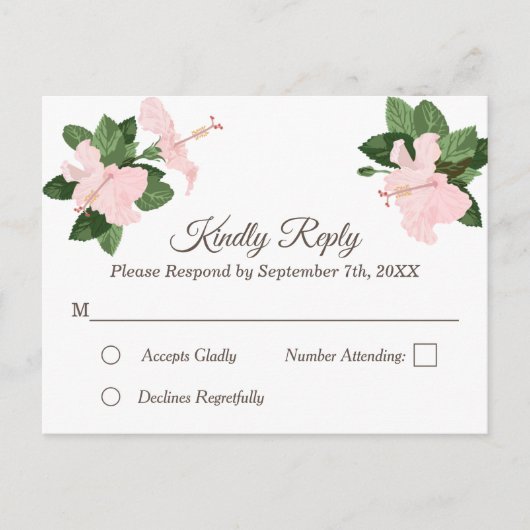 Floral RSVP Briefkaart met White Hibiscus (Voorkant)