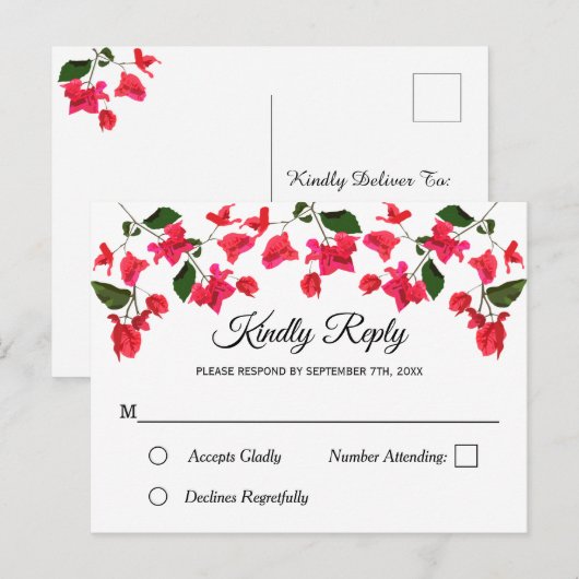 Floral RSVP Invitation Briefkaart met Bougainville (Voorkant / Achterkant)