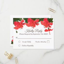 Floral RSVP Invitation Briefkaart met Red Hibiscus