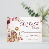 Floral RSVP-kaart van de Waterverf Burgundy Boho RSVP Kaartje (Staand voorkant)