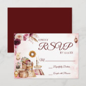 Floral RSVP-kaart van de Waterverf Burgundy Boho RSVP Kaartje (Voorkant / Achterkant)