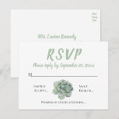Floral RSVP Mint Groene Sappige Cactus Waterverf Uitnodiging Briefkaart (Voorkant / Achterkant)