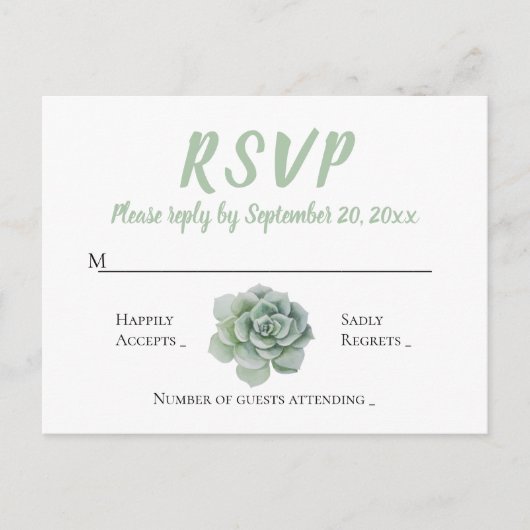 Floral RSVP Mint Groene Sappige Cactus Waterverf Uitnodiging Briefkaart (Voorkant)