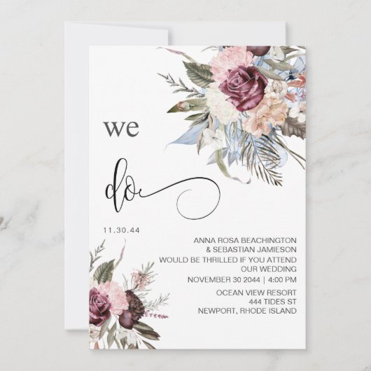 *~* Floral-RSVP - QR AR15 Roos WEDDING Kaart (Voorkant)