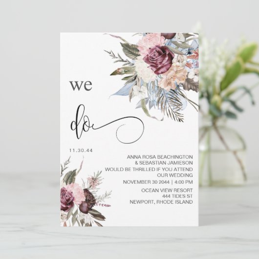 *~* Floral-RSVP - QR AR15 Roos WEDDING Kaart (Staand voorkant)