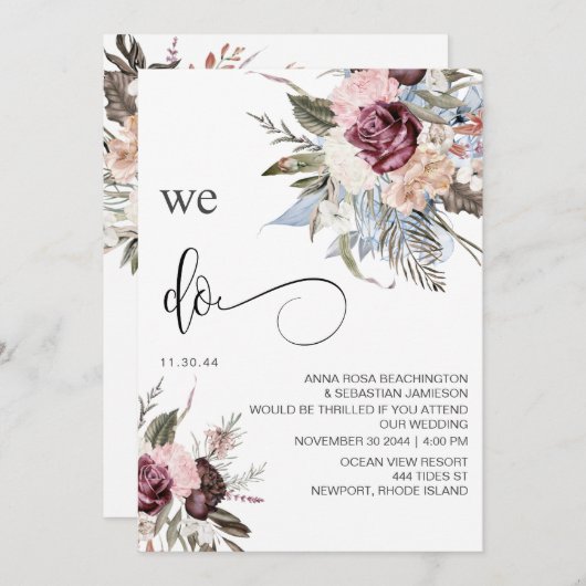 *~* Floral-RSVP - QR AR15 Roos WEDDING Kaart (Voorkant / Achterkant)