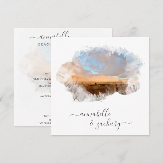 ** FLORAL + RSVP - QR RAINBOW AR11 STRAND BRUILOFT KAART (Voorkant / Achterkant)