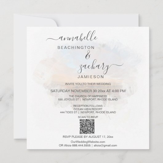 ** FLORAL + RSVP - QR RAINBOW AR11 STRAND BRUILOFT KAART (Achterkant)