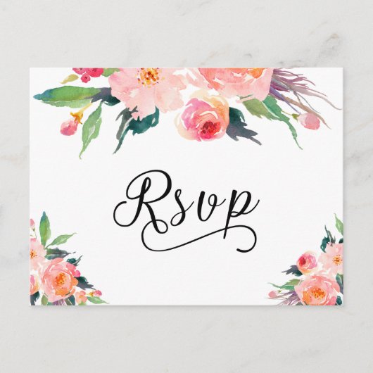 Floral RSVP Reply Kaart Waterverf (Voorkant)