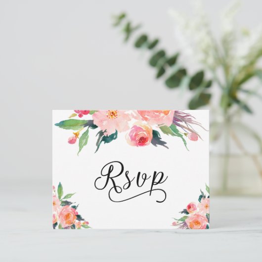 Floral RSVP Reply Kaart Waterverf (Staand voorkant)