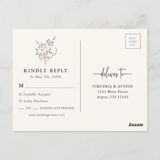 Floral RSVP Wedding Briefkaart (Achterkant)