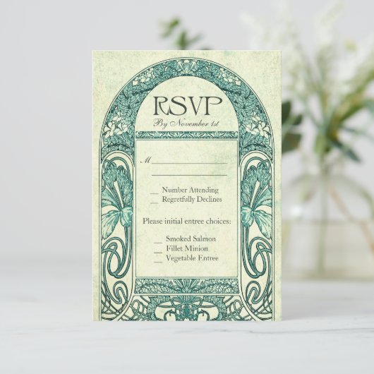  Floral RSVP Wedding Cards Turquoise (Staand voorkant)