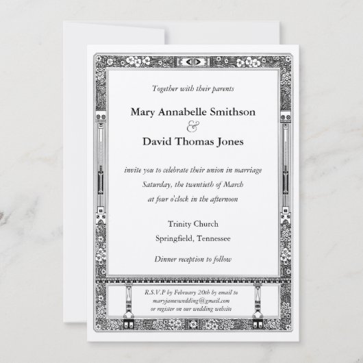 Floral RSVP Wedding Invitation with Directions Kaart (Voorkant)