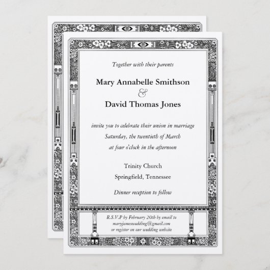 Floral RSVP Wedding Invitation with Directions Kaart (Voorkant / Achterkant)