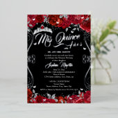 Floral Ruby Red Black Mis Quince Quinceanera Folie Uitnodiging (Staand Voorkant)