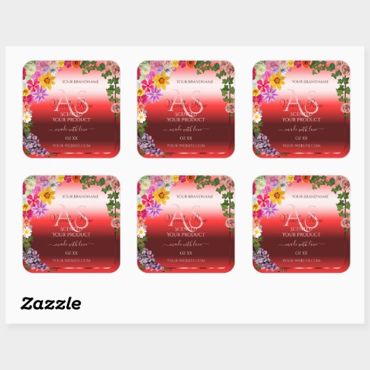 Floral Ruby Red Gradient Product Labels Monogram (Vel)