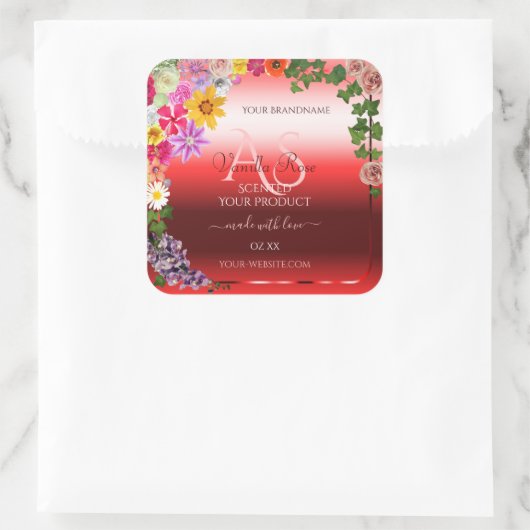 Floral Ruby Red Gradient Product Labels Monogram (Tas)
