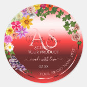 Floral Ruby Red Gradient Product Labels Monogram (Voorkant)