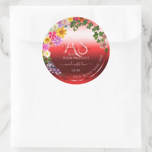 Floral Ruby Red Gradient Product Labels Monogram (Tas)