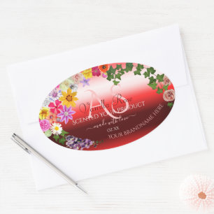 Floral Ruby Red Gradient Product Labels Monogram