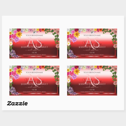Floral Ruby Red Gradient Product Labels Monogram (Vel)