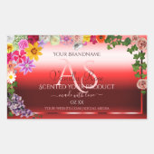 Floral Ruby Red Gradient Product Labels Monogram (Voorkant)