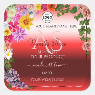 Floral Ruby Red Ombre Product Labels Monogram Logo