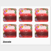 Floral Ruby Red Ombre Product Labels Monogram Logo (Vel)