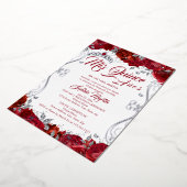 Floral Ruby Zilver Rood Mis Quince Quinceanera Folie Uitnodiging (Gedraaid)