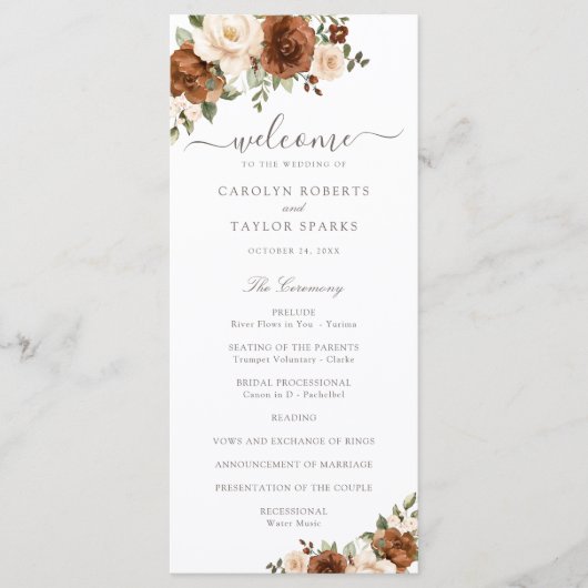 Floral Rust Blush Peach Greenery Wedding Programme Programmakaart (Voorkant)