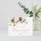 Floral Rust Cream Greenery Bloemenmeisje Wedding Kaart (Staand voorkant)