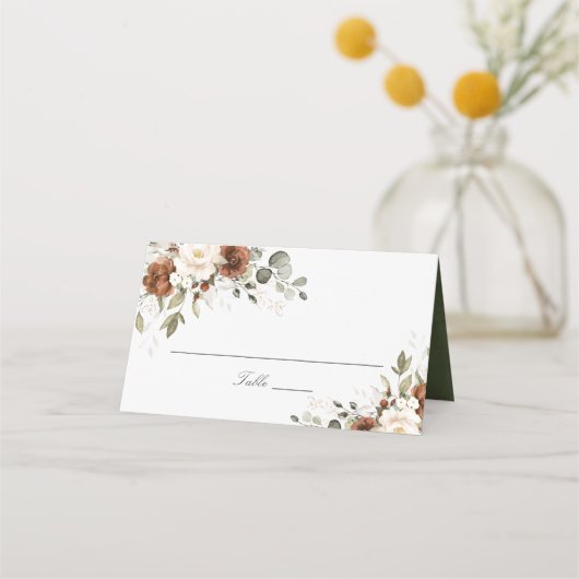 Floral Rust Cream Greenery Elegant Herfst Place Ca Plaatskaartje (Voorkant)