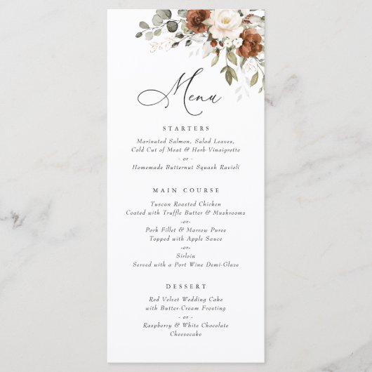 Floral Rust Cream Greenery Eucalyptus Wedding Menu (Voorkant)
