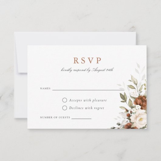 Floral Rust Cream Greenery Fall Wedding RSVP-kaart Kaart (Voorkant)