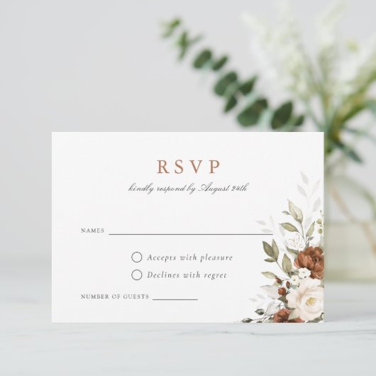 Floral Rust Cream Greenery Fall Wedding RSVP-kaart Kaart (Staand voorkant)