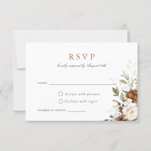 Floral Rust Cream Greenery Fall Wedding RSVP-kaart Kaart
