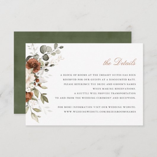 Floral Rust Cream Greenery Herfst - Invoegen Kaart (Voorkant / Achterkant)