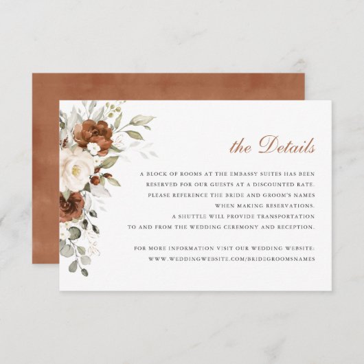 Floral Rust Cream Greenery Herfst - Invoegen Kaart (Voorkant / Achterkant)