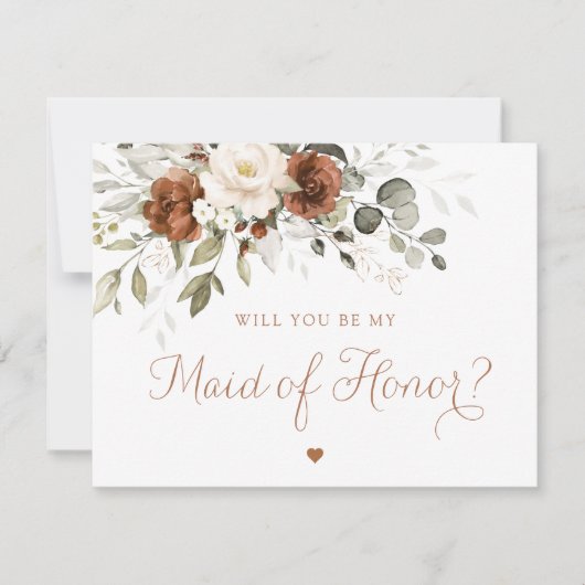 Floral Rust Cream Greenery Maid of Honor Kaart (Voorkant)