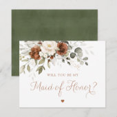 Floral Rust Cream Greenery Maid of Honor Kaart (Voorkant / Achterkant)