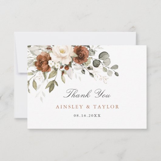 Floral Rust Cream Greenery Wedding Bedankt (Voorkant)