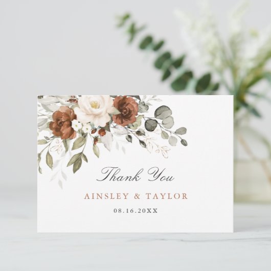 Floral Rust Cream Greenery Wedding Bedankt (Staand voorkant)