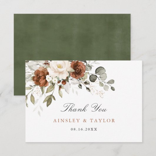 Floral Rust Cream Greenery Wedding Bedankt (Voorkant / Achterkant)
