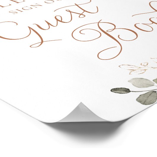 Floral Rust Cream Greenery Wedding Guest Book Sign Poster (Hoek)