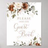 Floral Rust Cream Greenery Wedding Guest Book Sign Poster (Voorkant)