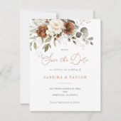 Floral Rust Cream Greenery Wedding Save the Date Kaart (Voorkant)